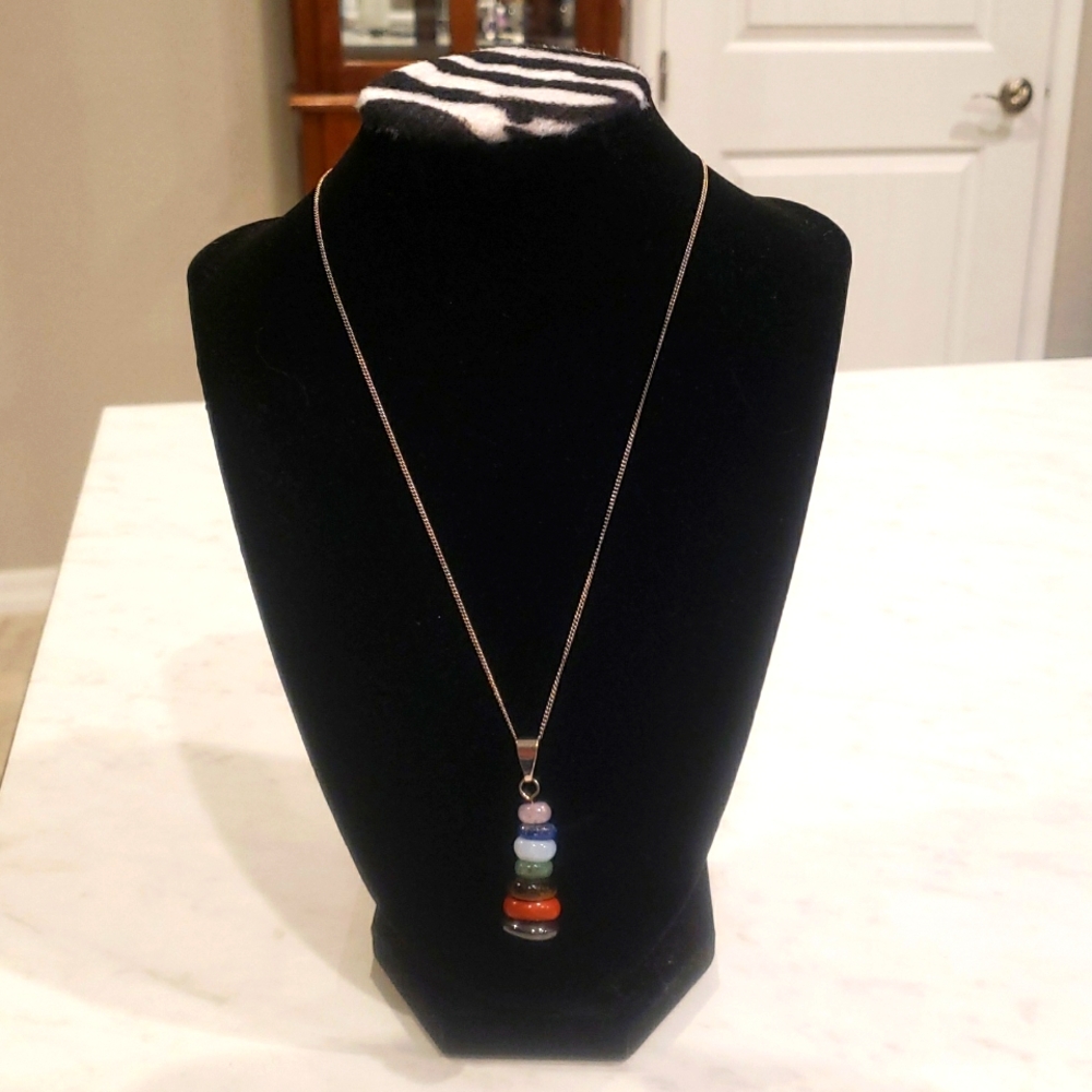 7 Chakra Stones Necklace Sterling Silver 18"